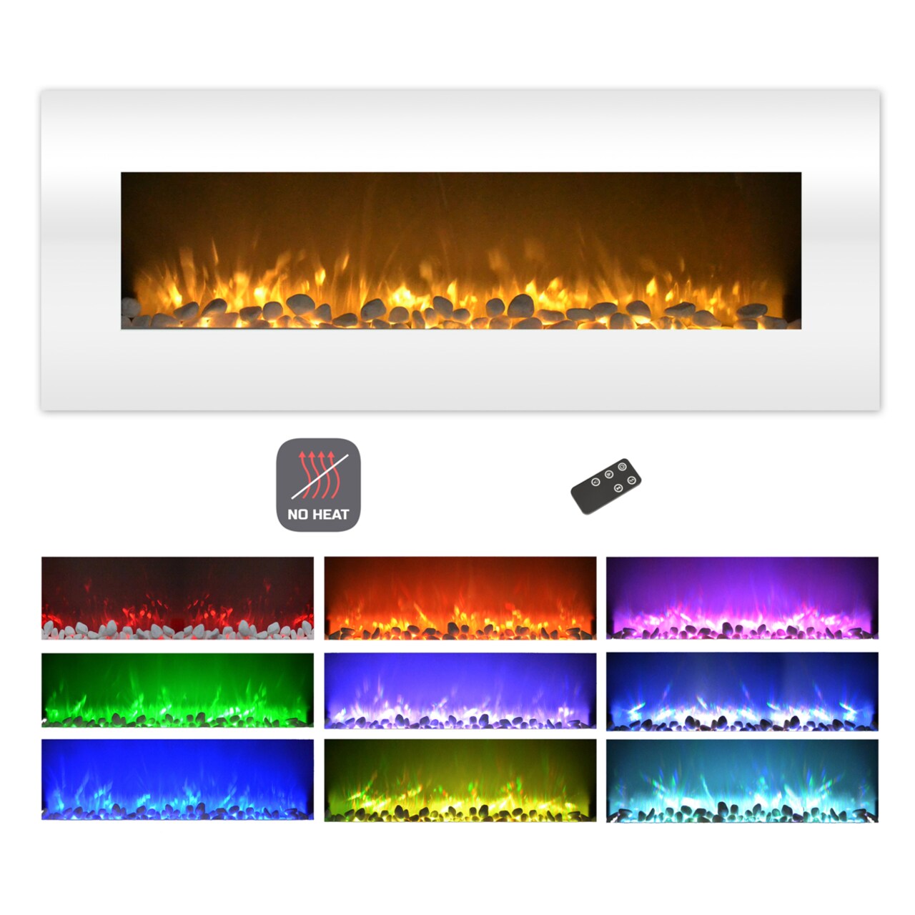 Northwest 54 Inch Electric Wall Mount Fireplace Remote Color Changing Led White